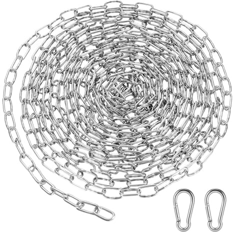 Long Chain 3m, 3mm Stainless Steel Chain Link with Carabiner, Metal Cable Chain, Small Chains for Gate, Long Metal Chains for Fences, Garage Doors, Gates, Bike Security Locks (3mm, 3m)