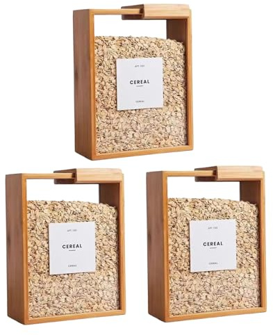 Obelunrp Cereal Containers Storage, 3pcs 9x7x3inch Bamboo Food Dispenser with Removable Lids, Clear Food Containers for Cereal, Rice, Flour, Snack Storage