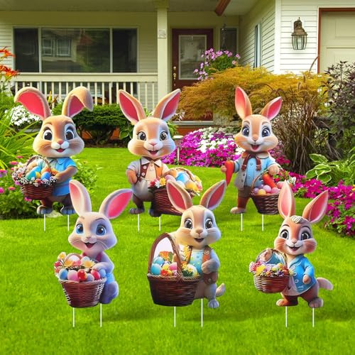 Osterdeko Outdoor, Gartendeko für Draußen Wetterfest Osterhasen, Ostern Deko Frühling Ostereier, 6 Stück Balkon Deko Wetterfest Easter Decoration, Gartenstecker Frühlingsdeko für Garten Terrasse
