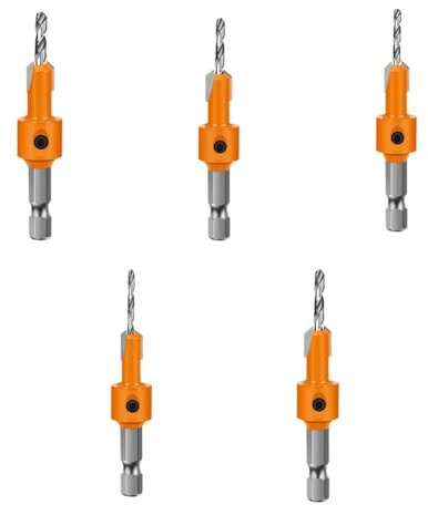 CashMuch Juego de 5 brocas avellanadas con vástago hexagonal para carpintería, 2,5/2,8/3/3,2/3,5 mm, naranja y plata, proyectos de bricolaje en el hogar