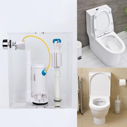 MonoSora Valvola di scarico a filo per cassetta WC in ABS bianco, pezzo di ricambio per uscita da 6,5 a 7,5 cm, con tubo di troppopieno regolabile (18,5-33 cm)