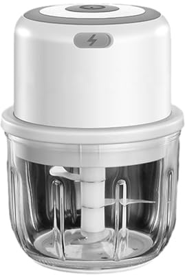 Vibsky Hachoir et mixeur sans fil, 30 W avec bol en verre de 300 ml, chargement USB, pour cuisine, camping, voyage, blanc