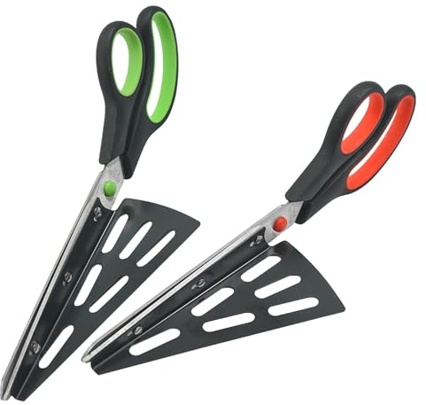 DECOMELODY 2 Pezzi Forbici Pizza Professionali in Acciaio Inossidabile con Base Antiscivolo e Paletta Integrata Tagliapizza Multifunzionali Non Stick per Cucina Lama Affilata per Taglio