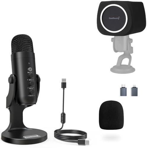 zealsound USB Microphone k66 and ws18 Pop Filter Bundle