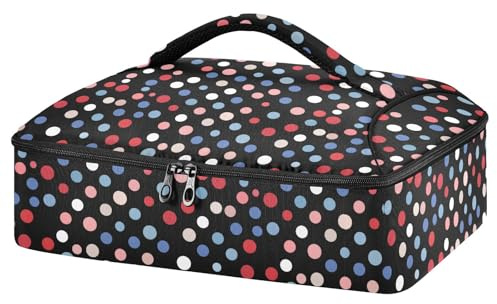 JUMBEAR Colorful Polka Dots Insulated Casserole Carrier for Hot or Cold Food, Lasagna Holder Tote for Potluck Parties, Picnic, Beach, Fits 9x13 Baking Dish