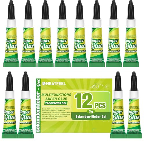 Sekundenkleber Extra Stark Gel – 12 × 3 g Super kleber Wasserfest & Transparent, schnelle – für Alles Holz, Kunststoff, Schuhe, Porzellan, Modellbau – für Reparaturen in Haushalt, Werkstatt & DIY