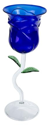Milisten Verre à Vin Bleu en Verre à Fleurs de Rose Gobelet Cocktail Vintage pour Fête Décoratif de Rose 1 Pièce