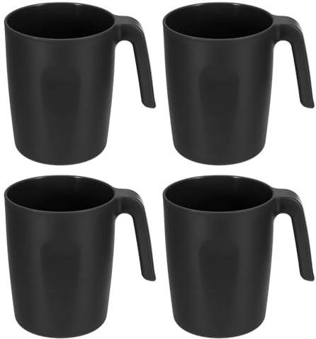 QUARKZMAN Set Di 4 Tazze Da Caffè In Plastica, Tazze Da Caffè Infrangibili, Bere Riutilizzabili Sicure Per Microonde E Lavastoviglie Con Manico Per Tè Latte Succo Cucina Campeggio, Nero