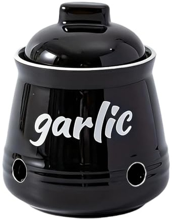 Colcolo Tarro para Guardar ajos con Tapa, Compacto y ventilado, para encimera, Regalo para el hogar, decoración, Aparato, Negro