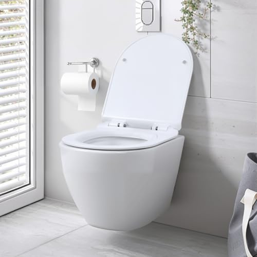 Fenudox Cuvette WC Suspendu Courte (49cm) avec Fonction Bidet, Toilette Suspendu Blancs en Céramique, Cuvette Toilette avec Abattant WC avecs Frein de Chutes Déclipsable & Revêtement Nanos Effet L