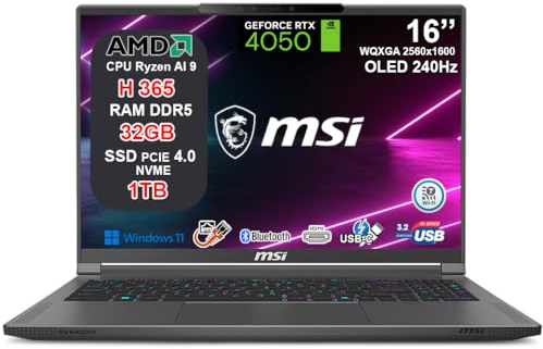 msi Creator A16 AI+ Notebook 16 OLED QHD+ 240Hz, Ryzen AI 9 H 365 10 Core fino a 5.0GHz, 32GB RAM, 1TB SSD, RTX 4050 6GB GDDR6, WiFi 7, Thunderbolt 4, Tastiera RGB, Fingerprint, 2 Anni Garanzia
