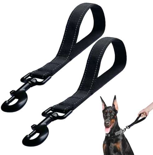 YTAXYZWR 2 Guinzagli Corti per Cani Resistenti 30 cm, Guinzaglio Addestramento Controllo con Maniglia Imbottita, Nylon Riflettente Doppio, Moschettone 360°, per Cani Taglia Media Grande Nero