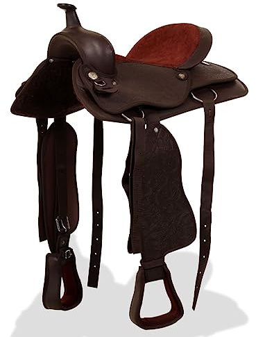 Mangloder Selle western en cuir véritable avec motif floral pour cavaliers et chevaux, avec licol et pétalon, convient pour dressage, saut, terrain, tournoi, entraînement et équitation