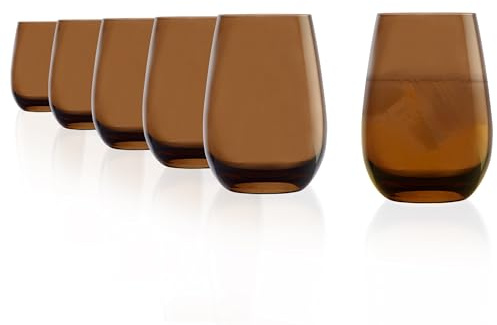 Stölzle Lausitz Verres à eau Elements Marron Lot de 6 – Gobelets 465 ml en cristal sans plomb pour eau, jus et cocktails – Résistants aux chocs – Verres design compatibles lave-vaisselle