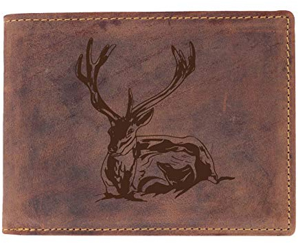 Greenburry Vintage Leder-Geldbeutel Geldbörse mit Hirsch Motiv - 12x10x3cm