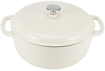 Amazon Basics Rotondo Casseruola “forno olandese” in ghisa smaltata, 5.7 L, Bianco