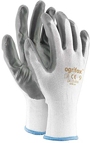 Ogrifox OX-Nitricar_Ws8 Nitrilhandschuhe, Schutzhandschuhe, Arbeitshandschuhe, Weiß-Grau, 8 Größe, 240 Paar
