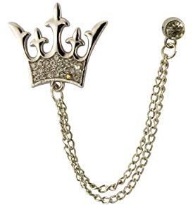 Knighthood Broche pour homme avec pierre argentée - Couronne royale - Pour manteau, costume, cadeau de mariage, fête, col de chemise, accessoires, Argent, Pas de gemme