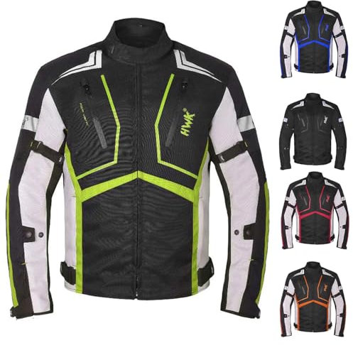 HWK Motorcycle Jacket for Men and Women Scorpion with Cordura Fabric for Enduro Motorbike Riding and Armor Foam Padding for Impact Protection, Dual Sport Motorcycle Jacket - Hi-Vis Green, Small