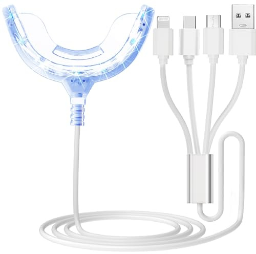 Teeth Whitening Accelerator Light, 16x More Powerful Blue LED Light, Mouth Tray Teeth Whitening Enhancer Light Trays Connected with iPhone/Type-C/Micro-USB Android/USB for Home Use