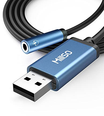 MillSO USB to 3.5mm Audio Jack Adapter, Sapphire Blue TRRS USB to AUX Audio Jack External Stereo Sound Card for Headphone, Speaker, Mac, PS4, PC, Laptop, Desktops - 3 Feet