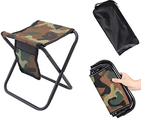 Qesonoo Mini Portable Folding Stool, Camping Fishing Stool for Adults Fishing Hiking Gardening and Beach with Carry Bag, Hold Up to 450lbs(Camouflage)