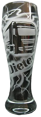 Weizenglas 0,5 l mit Gravur LKW Trucker Logo und Name personalisiert Glas Bierglas Weizenbierglas Weißbierglas individuell Geschenk Fahrer Lastwagen Fernfahrer