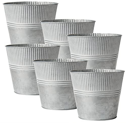 Briful 6.5'' Galvanized Planter, Medium Size Metal Buckets for Flowers Farmhouse Outdoor Planters Metal Pail for Home Decor Indoor, Set of 6