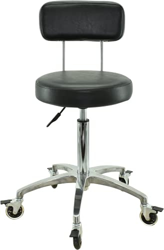 VAKON SALON - Rollhocker mit Lehne hochwertigen Rollen mit Bremse - Höhenverstellbarer erstellbar von 55 bis 75 cm - Drehhocker Arbeitshocker Praxishocker