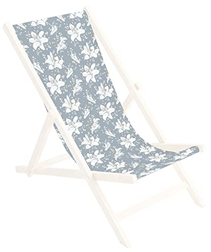 Ferocity Ersatz-Stoffbezug Wechselbarer Liegestuhl Stoffbezug 100% Polyester für Holz-Liegestuhl Klappliegestuhl Motiv Blau-Weiß Lilien [119]