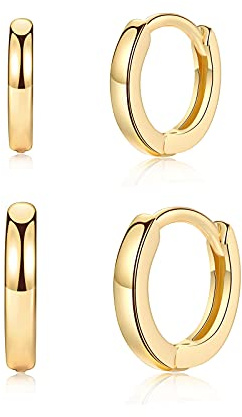 Creolen Silber 925 Klein Ohrringe Creolen Gold für Damen Herren Mädchen (8mm/10mm/12mm) | 14k Vergoldet Huggies Silber Schlafen Ohrringe Breite 2mm