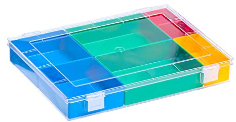 Hünersdorff Sortimentskasten PS-PREMIUM mit 7 Einsatzboxen, stabile Sortierbox für Schrauben und andere Kleinteile, herausnehmbare Einsätze, 22,5 x 33,5 x 5,5 cm, Transparent