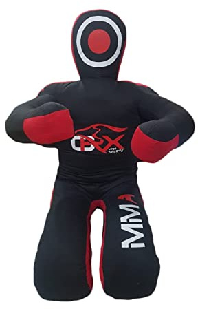 MMA Brottningsdocka, boxningspåse för judo, MMA, BJJ, jiu jitsu, sittande position, händer fram (ofylld, canvas) (120 cm, svart canvas)