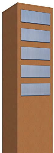 Briefkasten, Design Briefkastenanlage Monolith for Five Rost mit Edelstahlklappen - Bravios