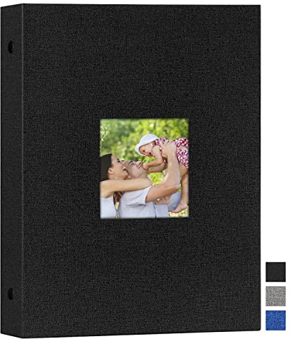 Benjia Photo Album A4 Portrati 100 Pocket, Linen Slip in Top Loading Photo Ablums holds 100 Vertical A4 Pictures Black