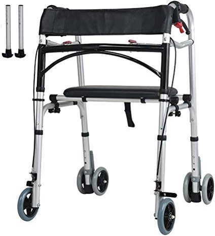 WANWEN Andador, 4 en 1, Andador Plegable con Asistencia de pie, Compacto, liviano y Ajustable en Altura con Freno, Asiento y Ruedas Desmontables, soporta hasta 350 Libras para Personas Mayores Little