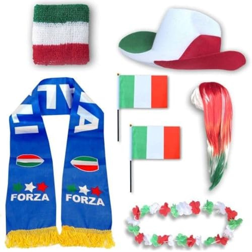 Sonia Originelli Fan-Set Italien Fan-Set 1 XXXL Langhaar - Italienische Fanartikel EM WM Fußball Party Karneval