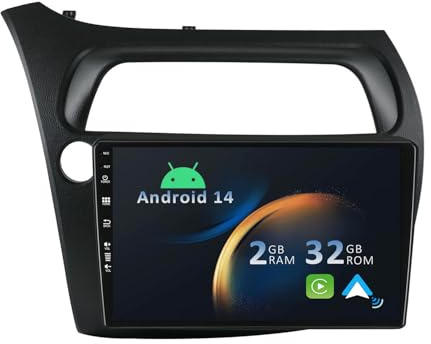 YUNTX Android 14 2 Din Radio con navigazione per Honda Civic (2006-2011): [Integrato CarPlay/Android Auto/DSP/GPS]-IPS 2.5D 9” Touch screen-DAB/Bluetooth 5.0/WiFi/Controllo del volante/USB