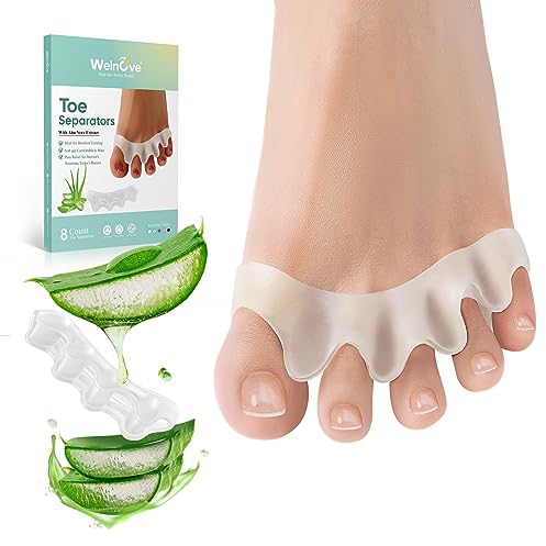 Welnove Zehenspreizer zur Korrektur der Zehen – 8er-Pack Silikon-Zehenspreizer für Füße von Männern und Frauen – mit Aloe Vera angereicherte Zehenglätter für Ballenzehen und Hammerzehen