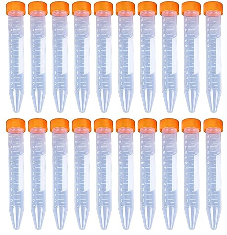 Zentrifugenröhrchen 20 Pcs 15ml Kegel Reagenzgläser Kunststoff Zentrifugenröhrchen orange mit Schraubverschluss Abgestuften Probenbehälter Probenröhrchen für Labor Chemie Experimente