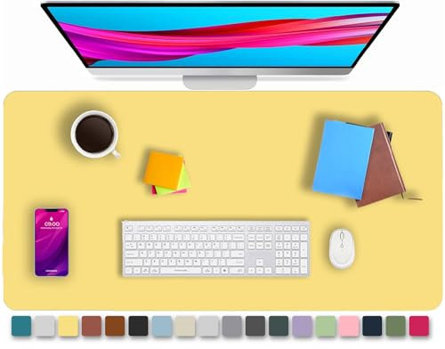 KKTECH Schreibtischunterlage aus Leder, rutschfest, Mauspad, Premium-Bürotisch-Schreibunterlage für Laptop-Schreiben, wasserdichte Ledermatte (Gelb, 9 x 93)