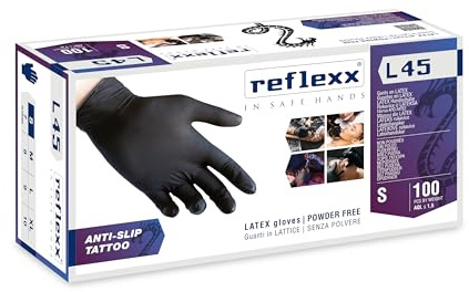 Reflexx L45/S Schwarze Puderfreie Latexhandschuhe Reflexx – g. 6.2 (M)