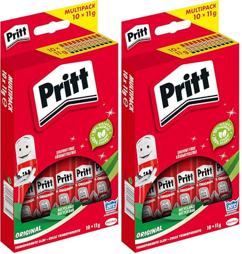 Pritt Klebestift, sicherer und kinderfreundlicher Kleber für Kunst und Bastelarbeiten, starker Klebstoff für Schule & Bürobedarf, 10x11g Pritt Stift (Packung mit 2)