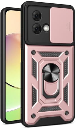 UPLAI Funda para Motorola Moto G84 5G, Ultra Delgado Antigolpes Armadura Carcasa con Deslizar Cámara Cover y Soporte Anillo Magnética, PC+TPU Duradero Estuche Caso.Oro Rosa