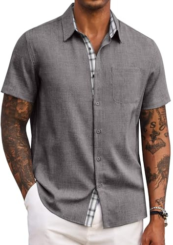 COOFANDY Men's Casual Shirt Resort Wear Hawaiian Island Shirts Big and Tall Shirt A-Dark Grey