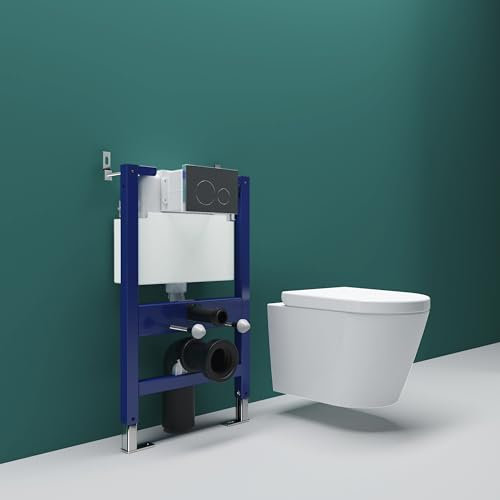 SKY Bathroom Low Height Rimless Wall Hung Toilet with 0.82m Concealed Cistern Frame Set