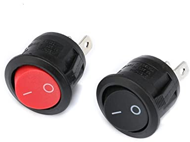 elektronischer Schalter 10 Stück kleine runde Wippschalter for Boote, 3 A/250 VAC, Mini, rund, rot, schwarz, 2-poliger EIN-Wippschalter