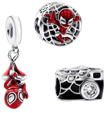 RMMY Charm Camera Hanging Spider Hero People Charm Anhänger für Armband Halskette Muttertag Geschenk für Frauen 925 Sterling Silber Beads with Zirkonia Schmuck