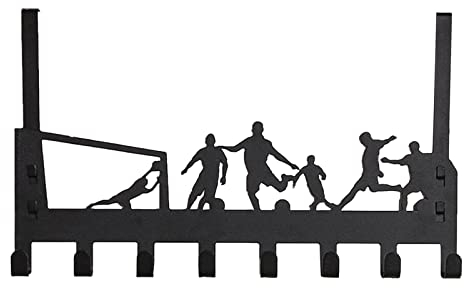 Türhaken Edelstahl, Türgarderobe mit 8 Haken, Cartoon Türhaken Zum Einhängen - Tragfähigkeit bis 8,5 kg - Kleiderhaken Tür für Badezimmer Türhakenleiste Moderne Türhänger (40CM,1 Fußball)