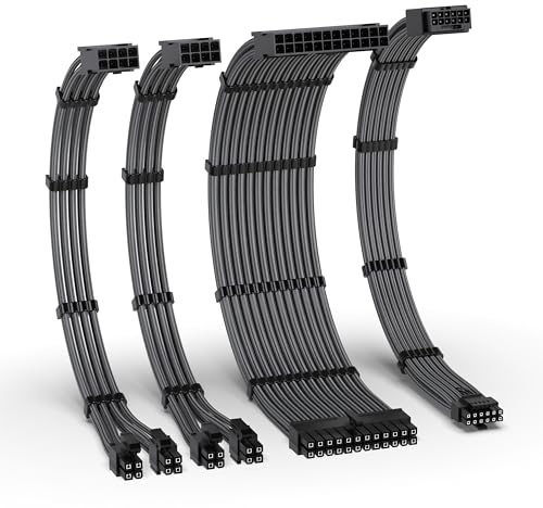 EZDIY-FAB 12VHPWR PSU-Verlängerungskit,1x 24Pin/2x EPS/1x 12+4Pin,Karbon | 12+4 Pin GPU-Kabel,12V-2x6 Verlängerung,PCIe 5.0 Kabel-Kit,für RTX 40/50 GPUs,16AWG Kupferdraht,30 cm,Saubere Kabelverlegung